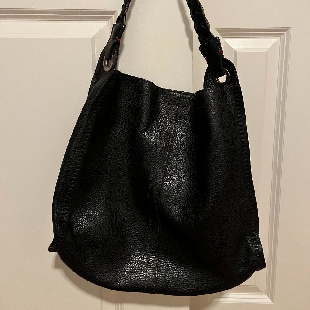 Lucky Brand Large Black Pebbled Leather Shoulder Bag